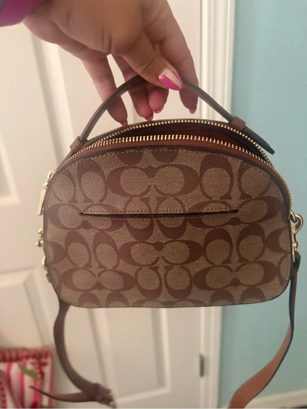 Coach Crossbody Bag with Multicolor Stripe (Turquoise, Yellow, Red, Green)